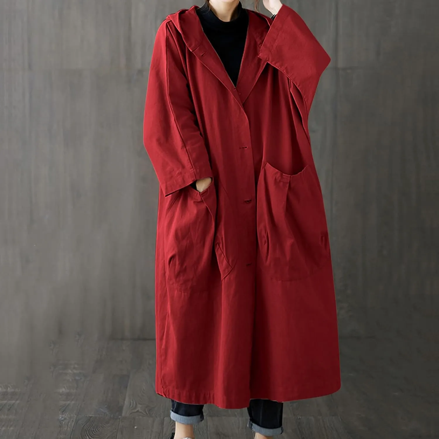 Womens Long Breasted Trench Coat Midi Length Overcoat Faux Leather Suit Jacket for Women
