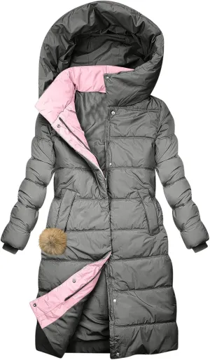 Womens Long Hooded Puffer Jackets Trendy Windproof Zipper Button Down Coat Winter Solid Long Sleeve Warm Outerwear