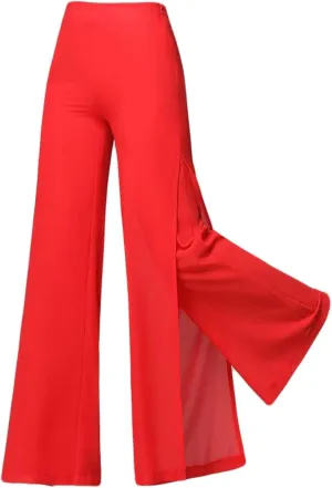 Women's Long Pants Summer Wide Leg Pants High Waist Double Layered Split Chiffon Long Pants Loose Dance Pants