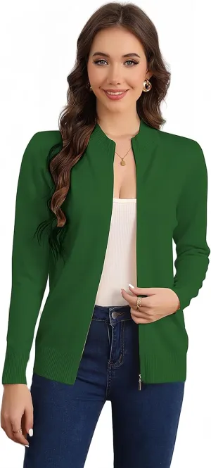 Women's Long Sleeve Zipper Sweater Knit Cardigan Sweater Lightweight Zipper Sweatshirt Casual Jacket