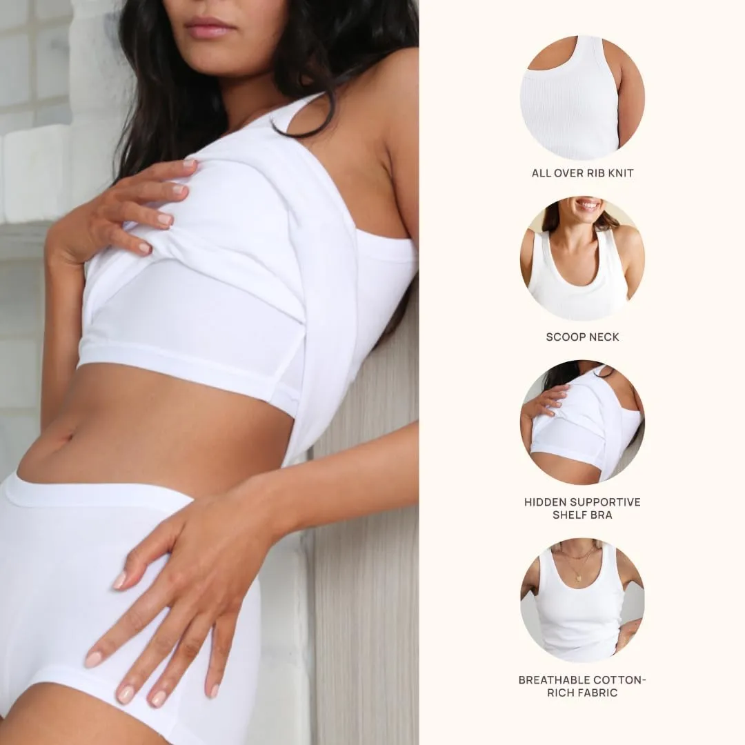 Women's Milla Rib Shelf Bra Tank - Soft, Breathable Cotton Blend with Scoop Neck & Built-in Shelf Bra for Comfort