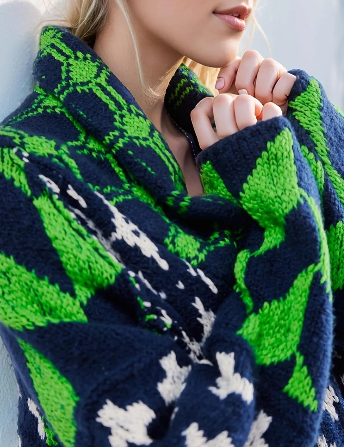 Women's Oversized Cardigan Sweater Knit Y2K Print Patterned Shawl Collar Sweater Coat Long Sleeve Button Down Cardigans
