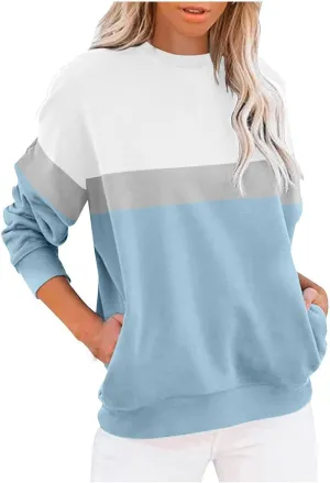Women's Oversized Color Pullover Sweatshirts,2024 Winter Crew Neck Long Sleeve Tunic,Cute Trendy Comfy Clothes