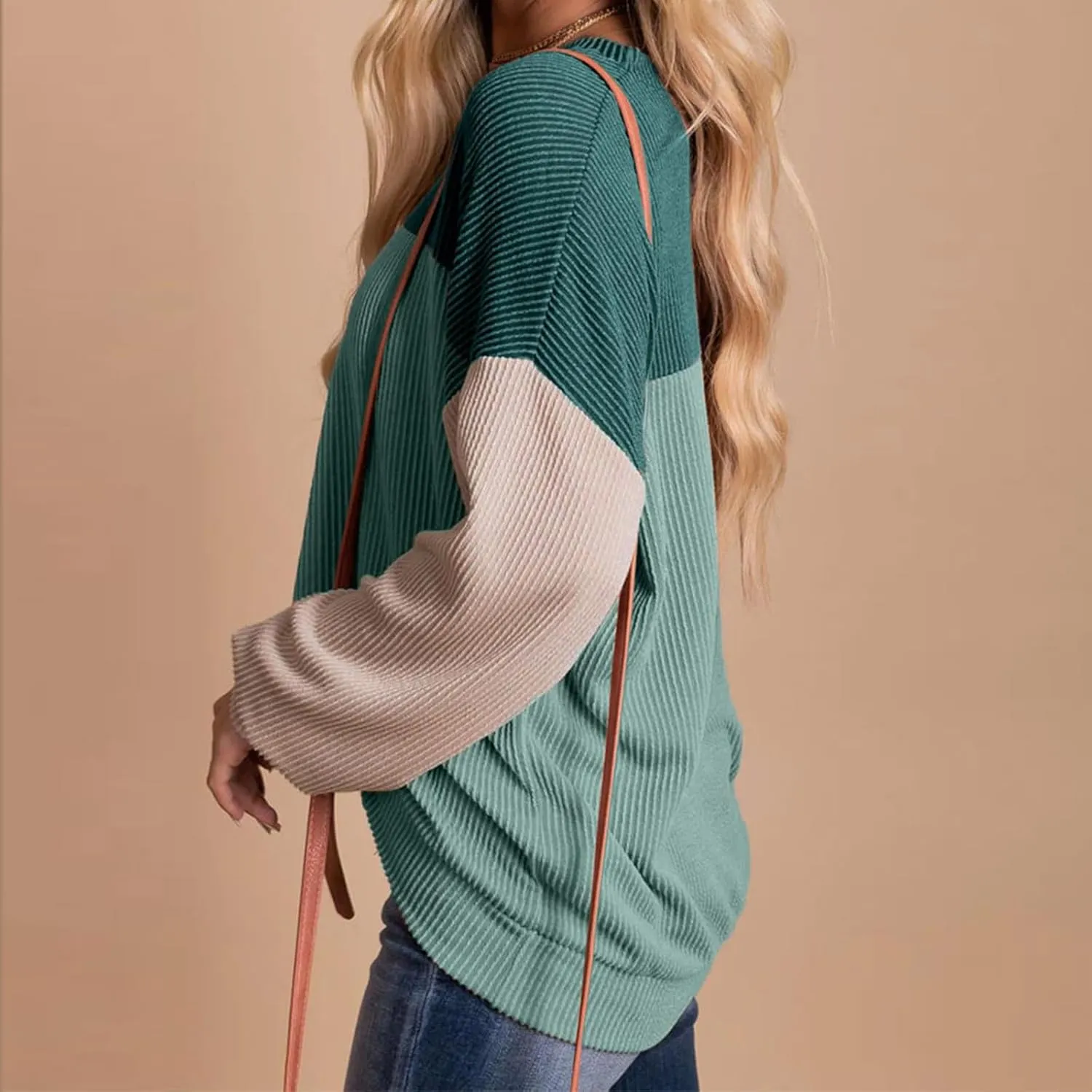 Women's Oversized Color Pullover,2024 Casual Crew Neck Long Sleeve Fleece Sweatshirts, Sweaters Tunic Cute Winter