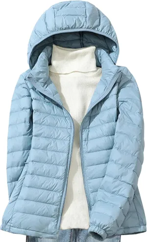 Womens Packable Down Jacket Lightweight Quilted Puffer Coat Casual Zipper Pockets Duck Down Outwear with Removable Hood