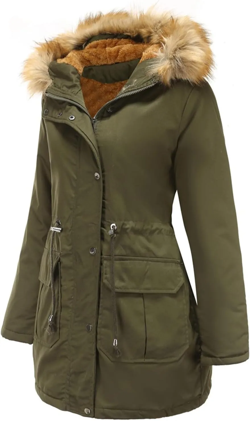 Women's Packable Lightweight Puffer Jacket Ladies Padded Thermal Overcoat with Faux Hooded Waterproof Faux Fur