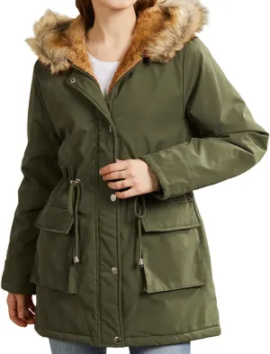 Women's Packable Lightweight Puffer Jacket Ladies Padded Thermal Overcoat with Faux Hooded Waterproof Faux Fur