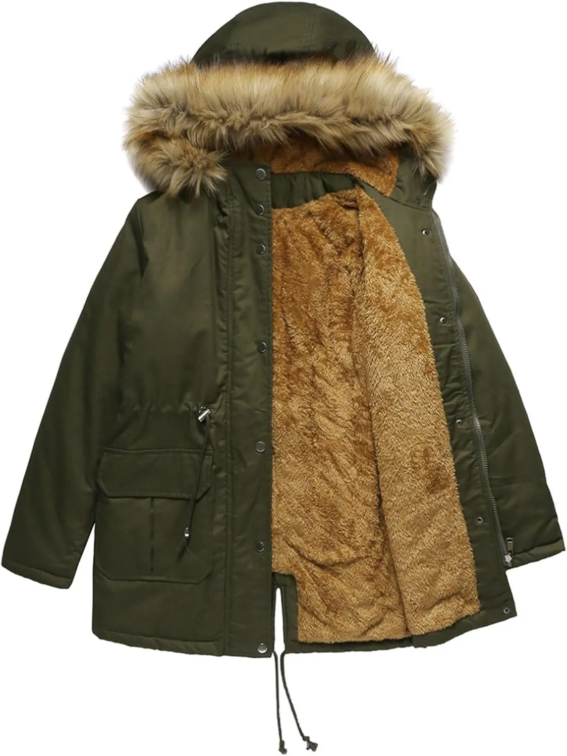 Women's Packable Lightweight Puffer Jacket Ladies Padded Thermal Overcoat with Faux Hooded Waterproof Faux Fur