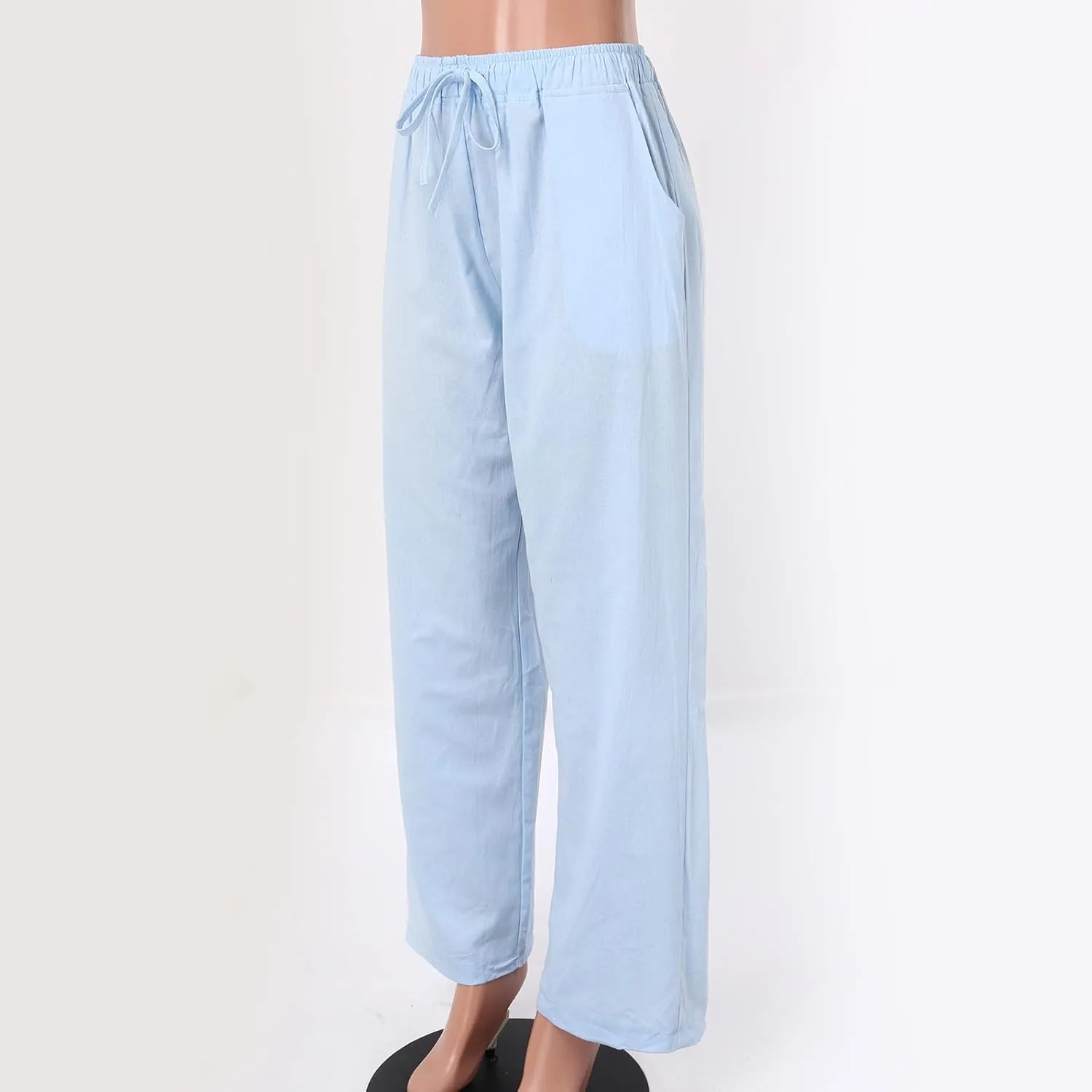 Women's Pants Summer Casual Plus Size Lightweight Straight Leg Drawstring Elastic Waist Loose Comfy Trousers with Pockets