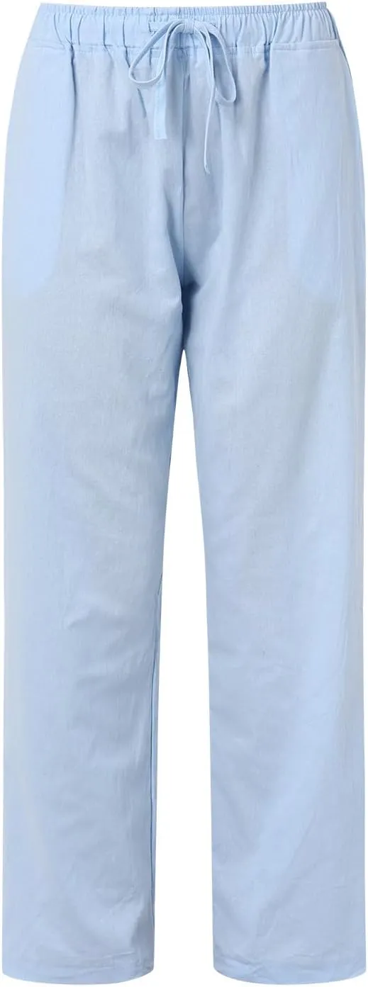 Women's Pants Summer Casual Plus Size Lightweight Straight Leg Drawstring Elastic Waist Loose Comfy Trousers with Pockets