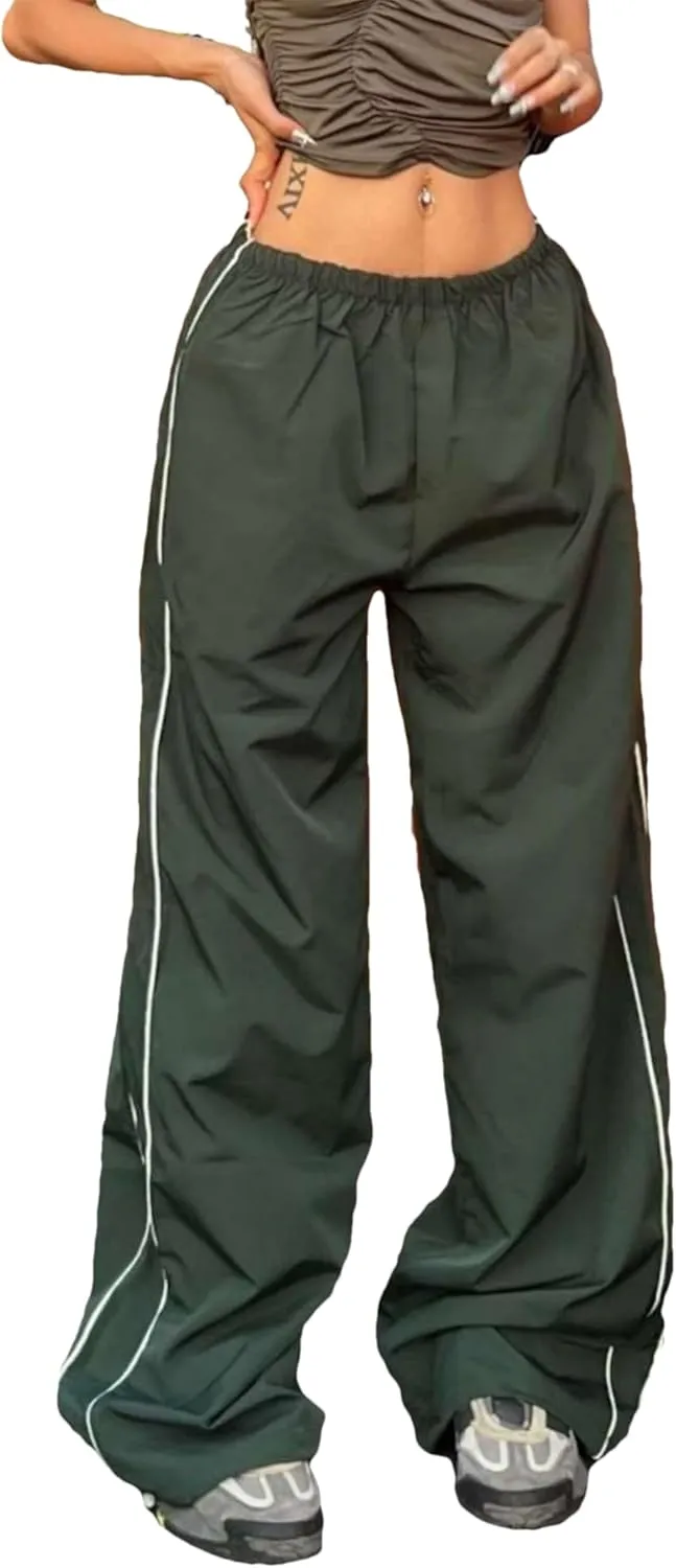 Womens Parachute Pants Y2k Baggy Wide Leg Track Pants Elastic Waist Jogger Sweatpants Hiking Pants Trousers 