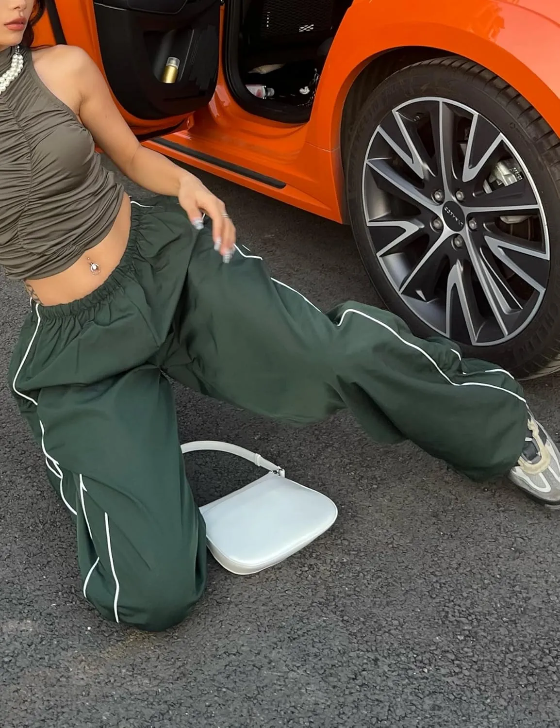 Womens Parachute Pants Y2k Baggy Wide Leg Track Pants Elastic Waist Jogger Sweatpants Hiking Pants Trousers 