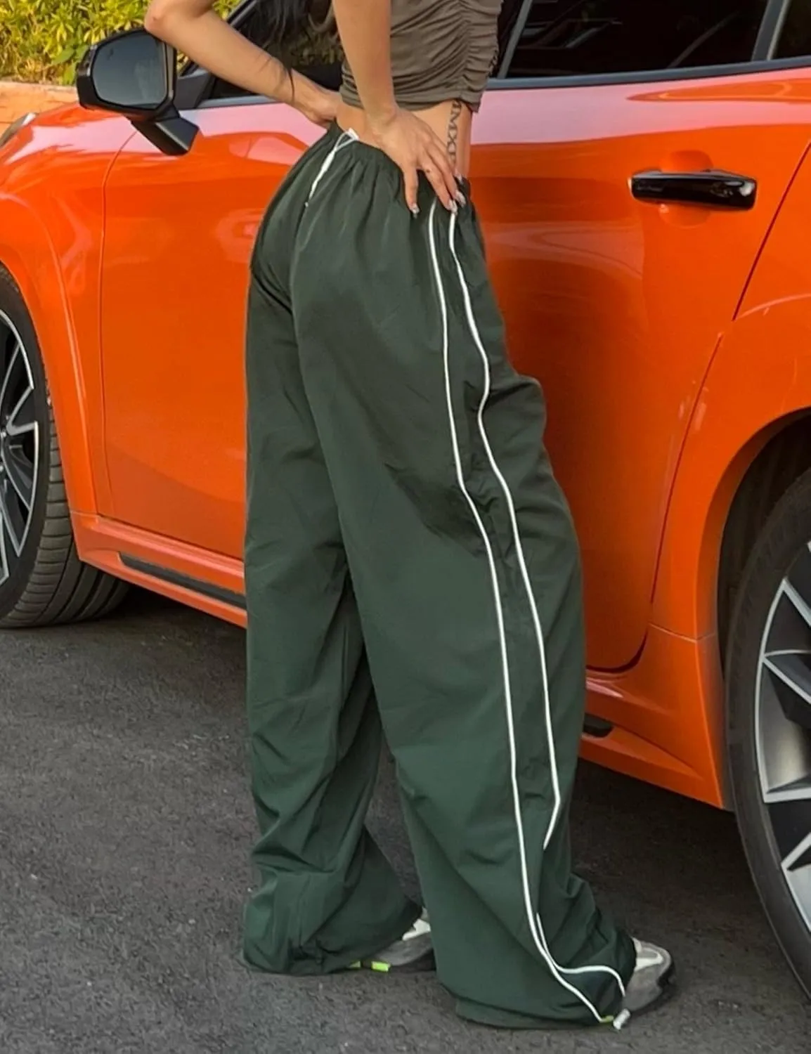 Womens Parachute Pants Y2k Baggy Wide Leg Track Pants Elastic Waist Jogger Sweatpants Hiking Pants Trousers 