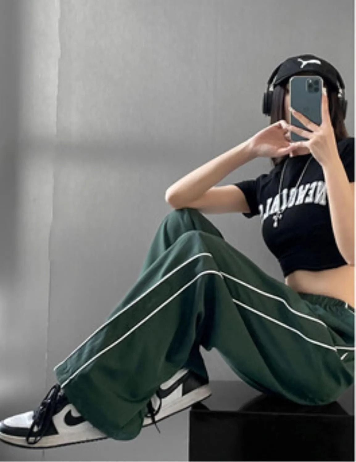Womens Parachute Pants Y2k Baggy Wide Leg Track Pants Elastic Waist Jogger Sweatpants Hiking Pants Trousers 