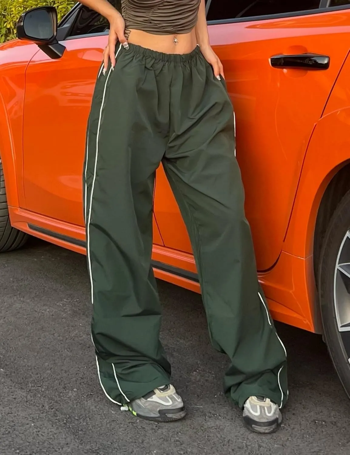 Womens Parachute Pants Y2k Baggy Wide Leg Track Pants Elastic Waist Jogger Sweatpants Hiking Pants Trousers 