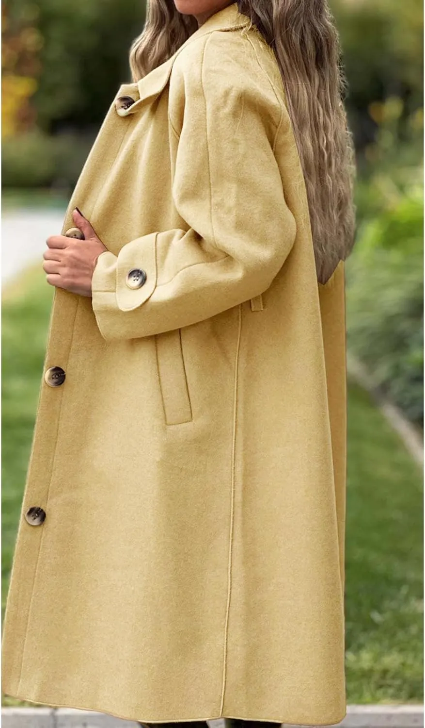 Womens Pea Coat Wool Blend Long Trench Coat Single Breasted Lapel Collar Peacoat Fall Winter Elegant Outerwear