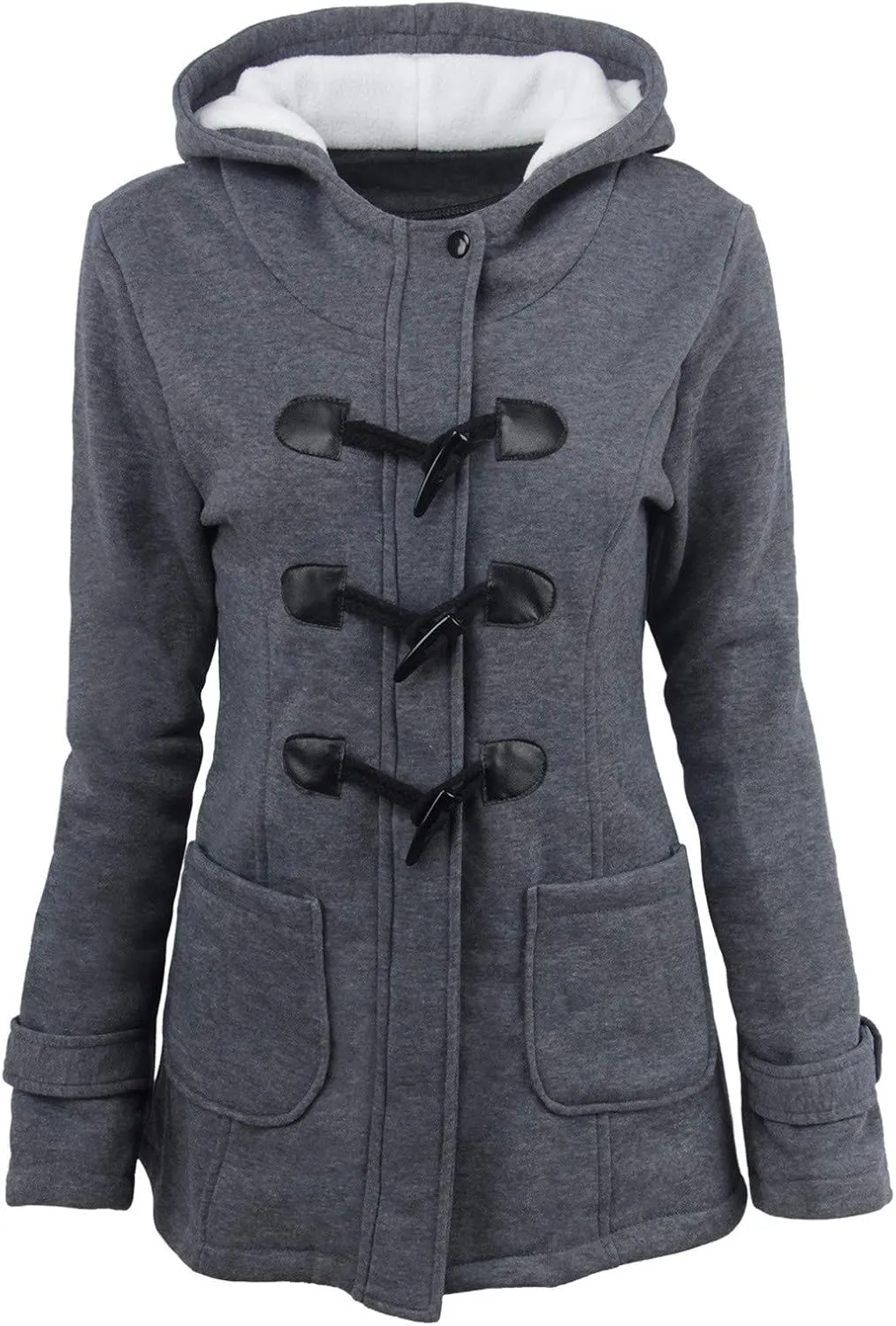 Womens Plus Size Horn Button Fleece Thicken Coat with Hood Winter Warm Jacket 2023 Fashion Casual Outerwear