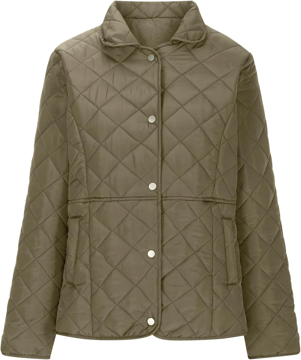 Womens Quilted Jackets Lightweight Casual Long Sleeve Button Down Lapel Puffer Coat Fall Winter Solid Color Warm Top