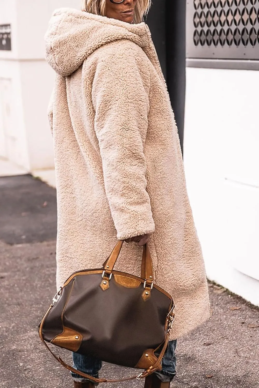 Women's Reversible Jackets with Hood Oversized Shearling Fleece Long Coats Winter Casual Fashion Clothes