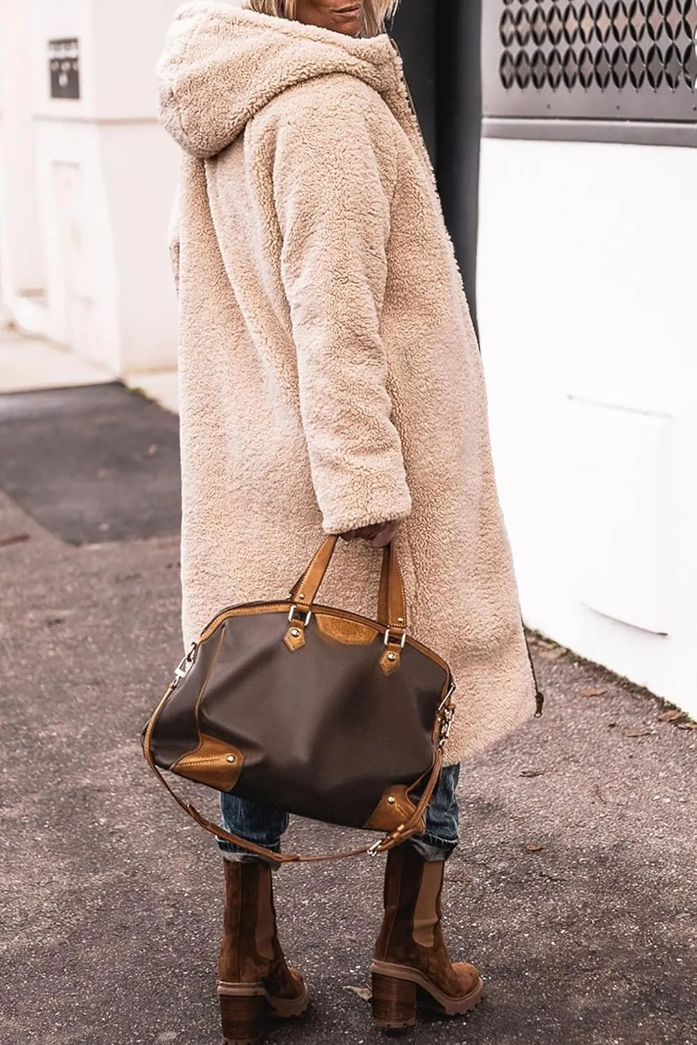 Women's Reversible Jackets with Hood Oversized Shearling Fleece Long Coats Winter Casual Fashion Clothes