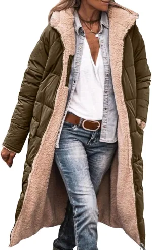 Women's Reversible Jackets with Hood Oversized Shearling Fleece Long Coats Winter Casual Fashion Clothes
