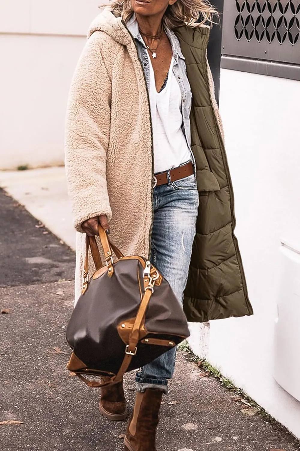 Women's Reversible Jackets with Hood Oversized Shearling Fleece Long Coats Winter Casual Fashion Clothes