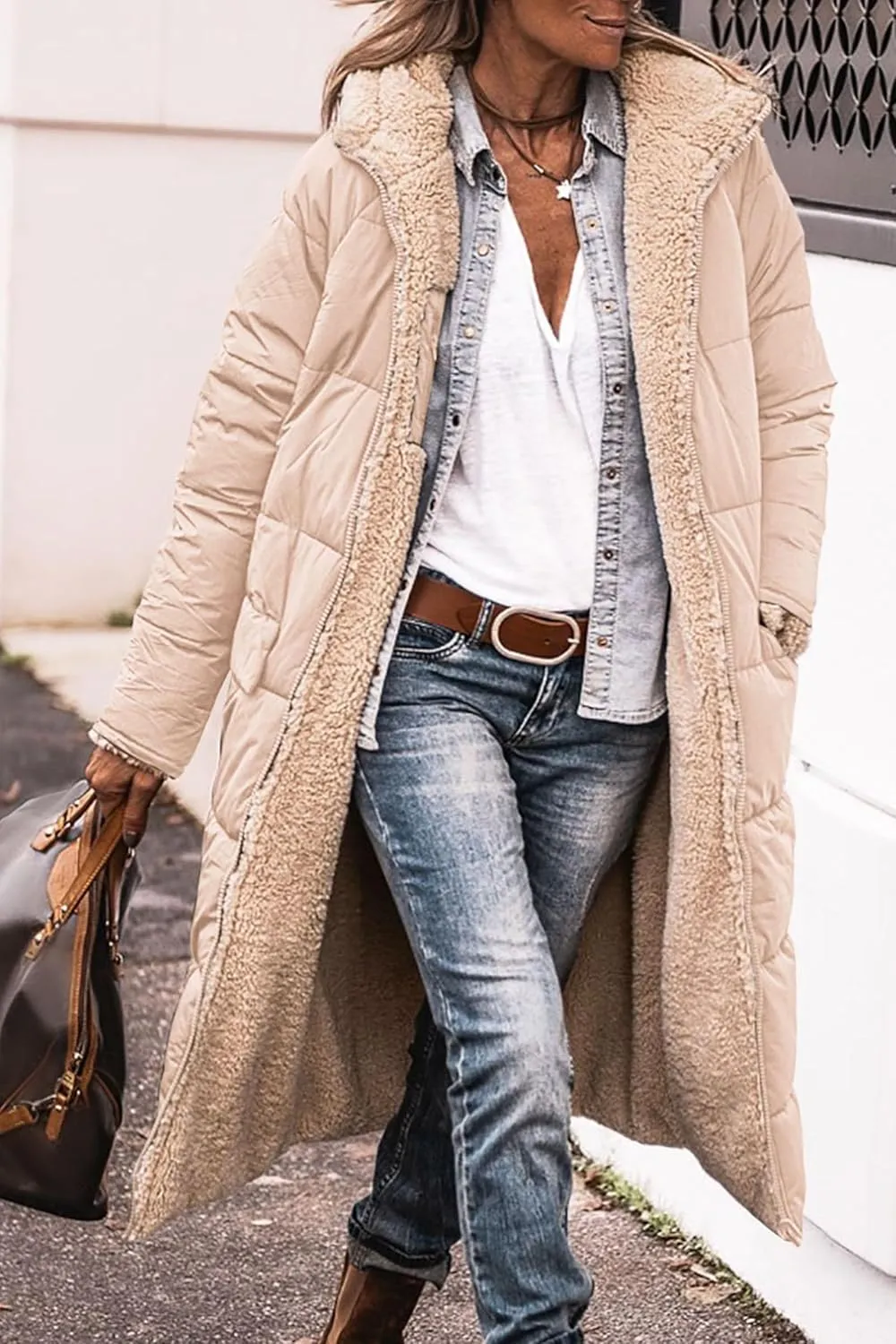 Women's Reversible Jackets with Hood Oversized Shearling Fleece Long Coats Winter Casual Fashion Clothes