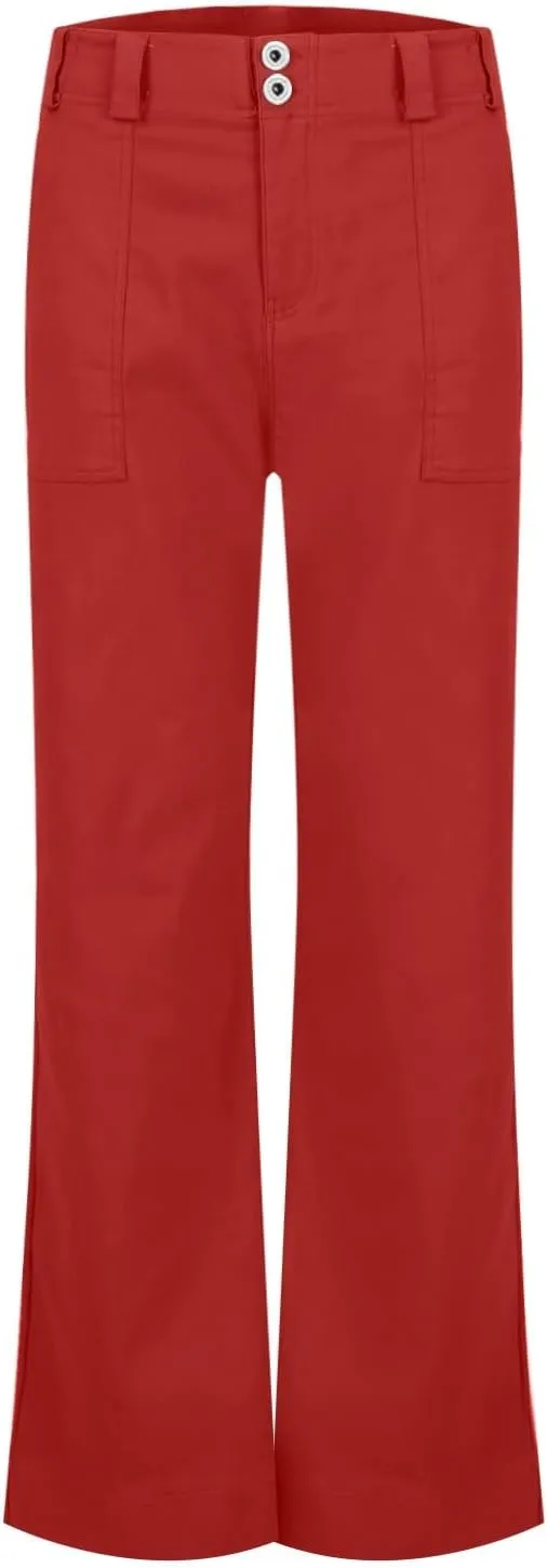 Womens Twill Wide Leg Pants Stretch Casual High Waisted Bootcut Chino Pants Baggy Flare Dress Pants with Pockets