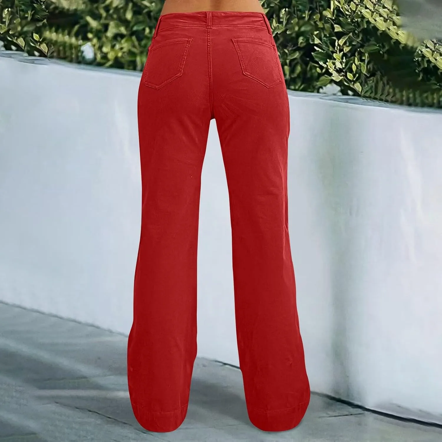 Womens Twill Wide Leg Pants Stretch Casual High Waisted Bootcut Chino Pants Baggy Flare Dress Pants with Pockets