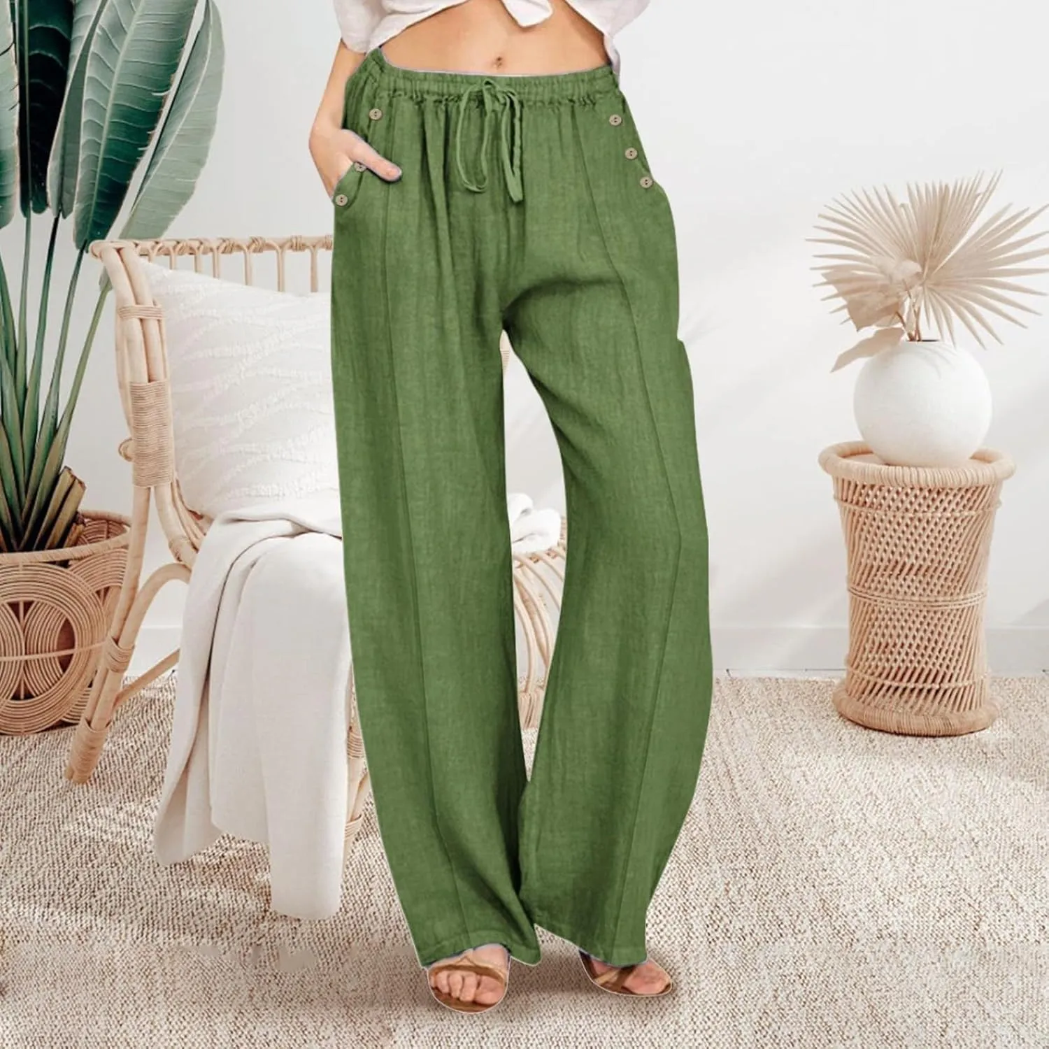 Womens Wide Leg Harem Pants Winter Vintage Yoga Palazzo with Pockets Barrel Pants Water Resistant