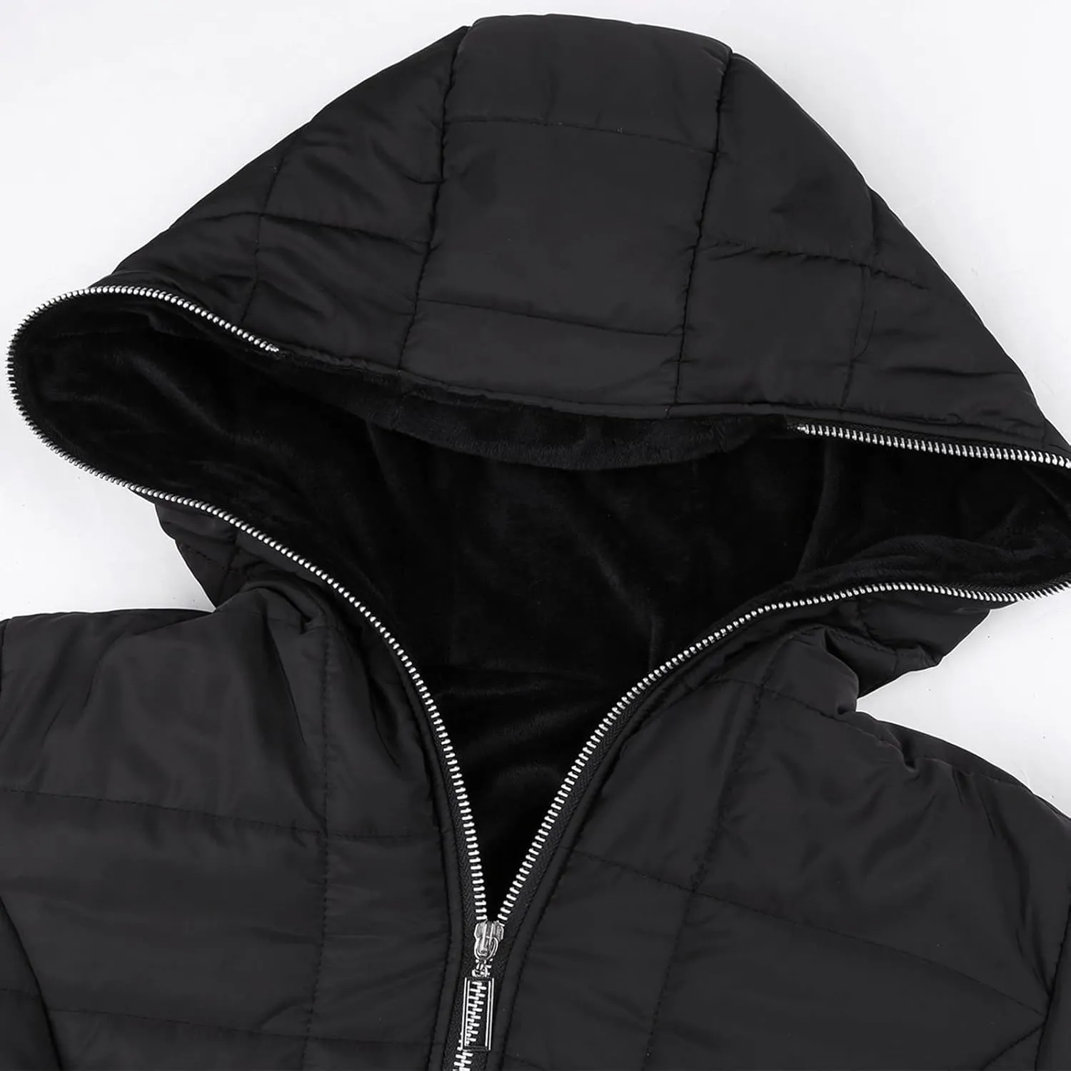 Women's Winter Down Coat Quilted Puffer Thicken Fleece Lined Parka Jackets Full Zip Warm Outerwear with Hood