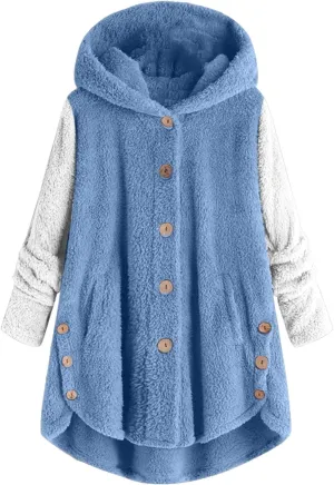 Womens Winter Fuzzy Fleece Jacket Hem Plus Size Hoodie Top Sweater Blouse Hooded Coats Fur Coats for