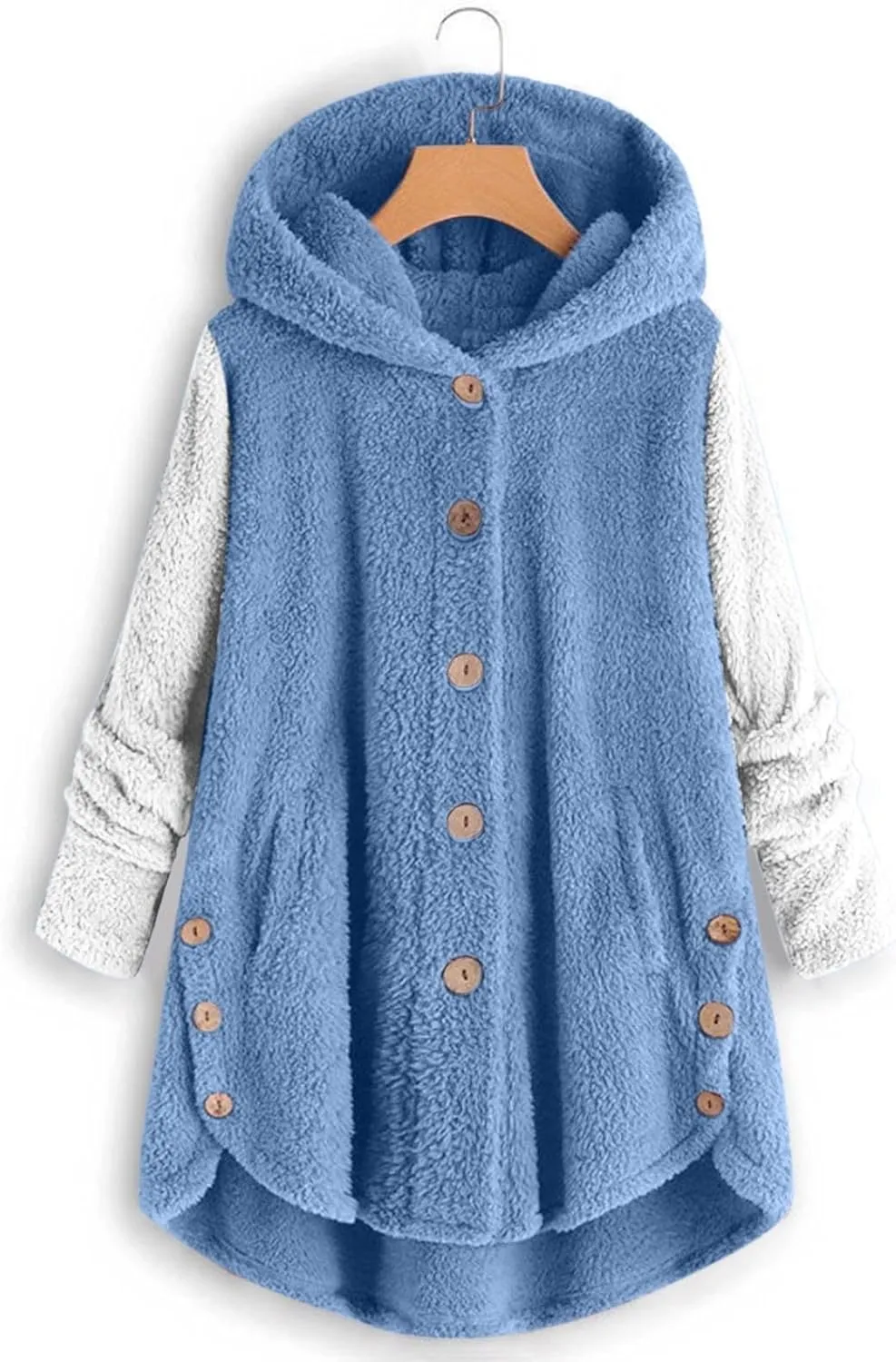 Womens Winter Fuzzy Fleece Jacket Hem Plus Size Hoodie Top Sweater Blouse Hooded Coats Fur Coats for