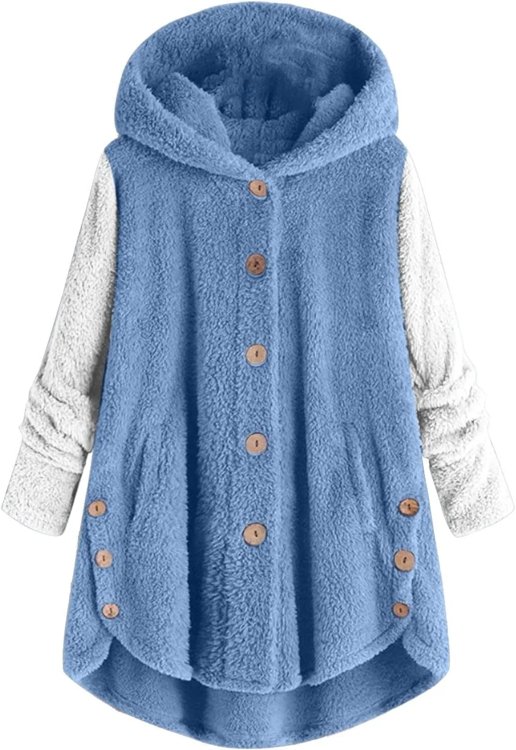 Womens Winter Fuzzy Fleece Jacket Hem Plus Size Hoodie Top Sweater Blouse Hooded Coats Fur Coats for