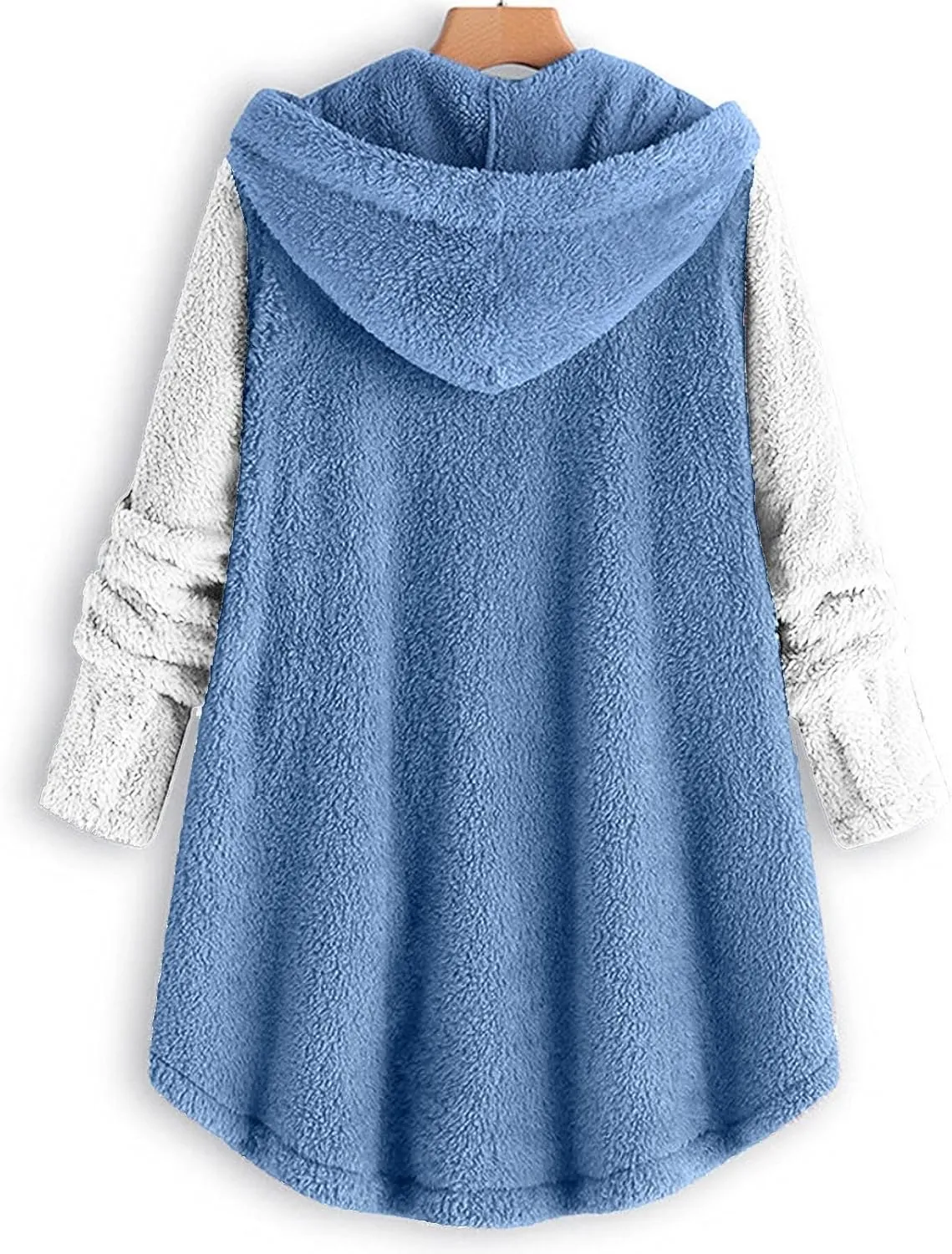 Womens Winter Fuzzy Fleece Jacket Hem Plus Size Hoodie Top Sweater Blouse Hooded Coats Fur Coats for