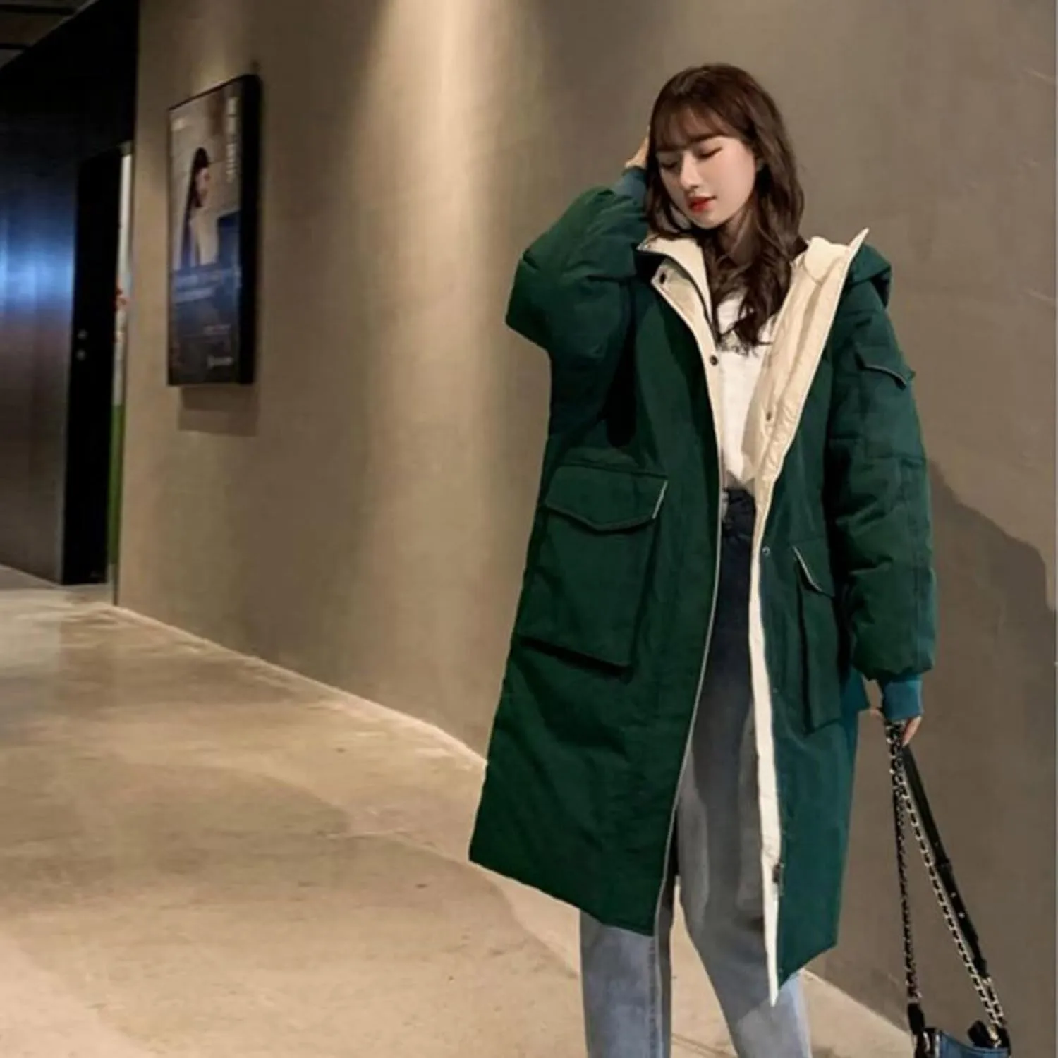 Women's Winter Overcoat Tops Long Jacket with Hood Trench Coat Solid Outwear Long Sleeve Coats with Pockets