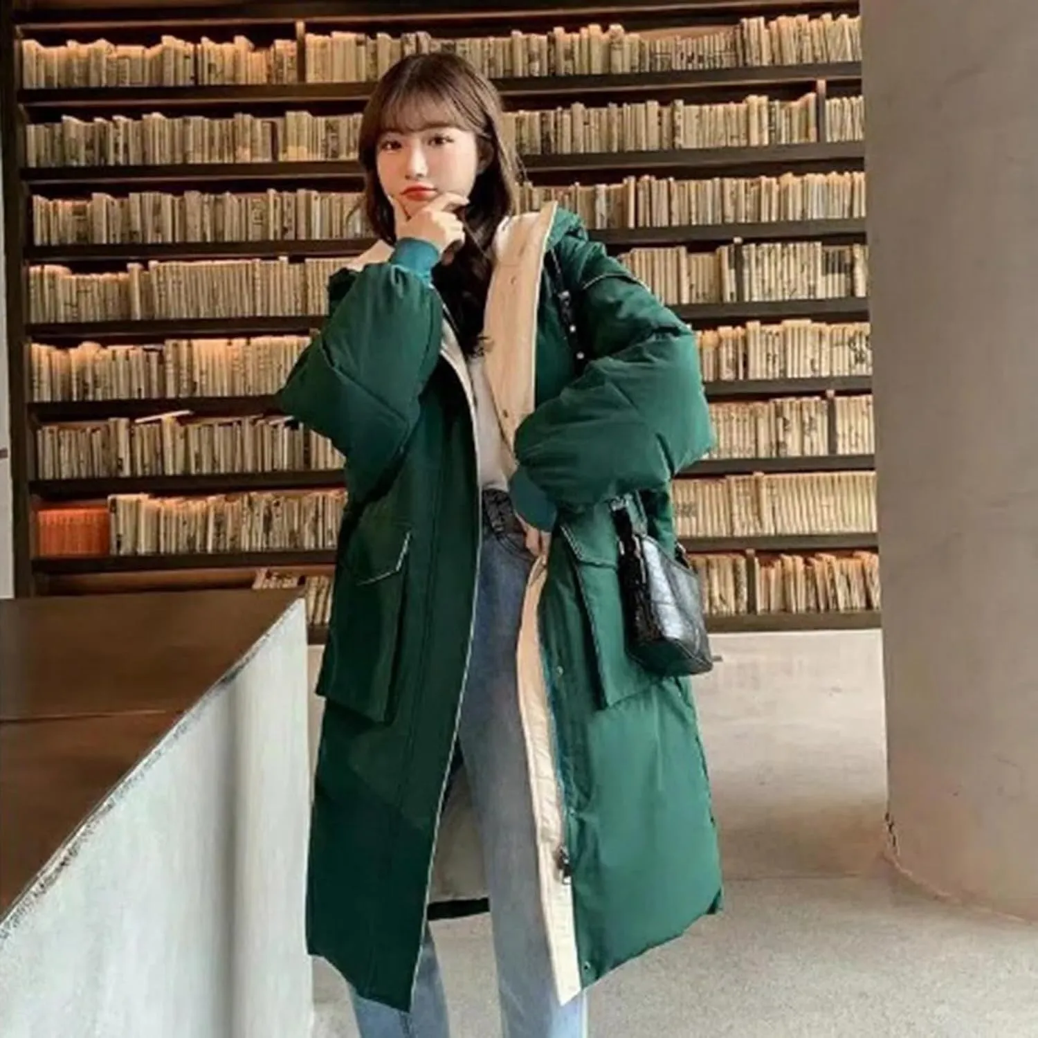 Women's Winter Overcoat Tops Long Jacket with Hood Trench Coat Solid Outwear Long Sleeve Coats with Pockets