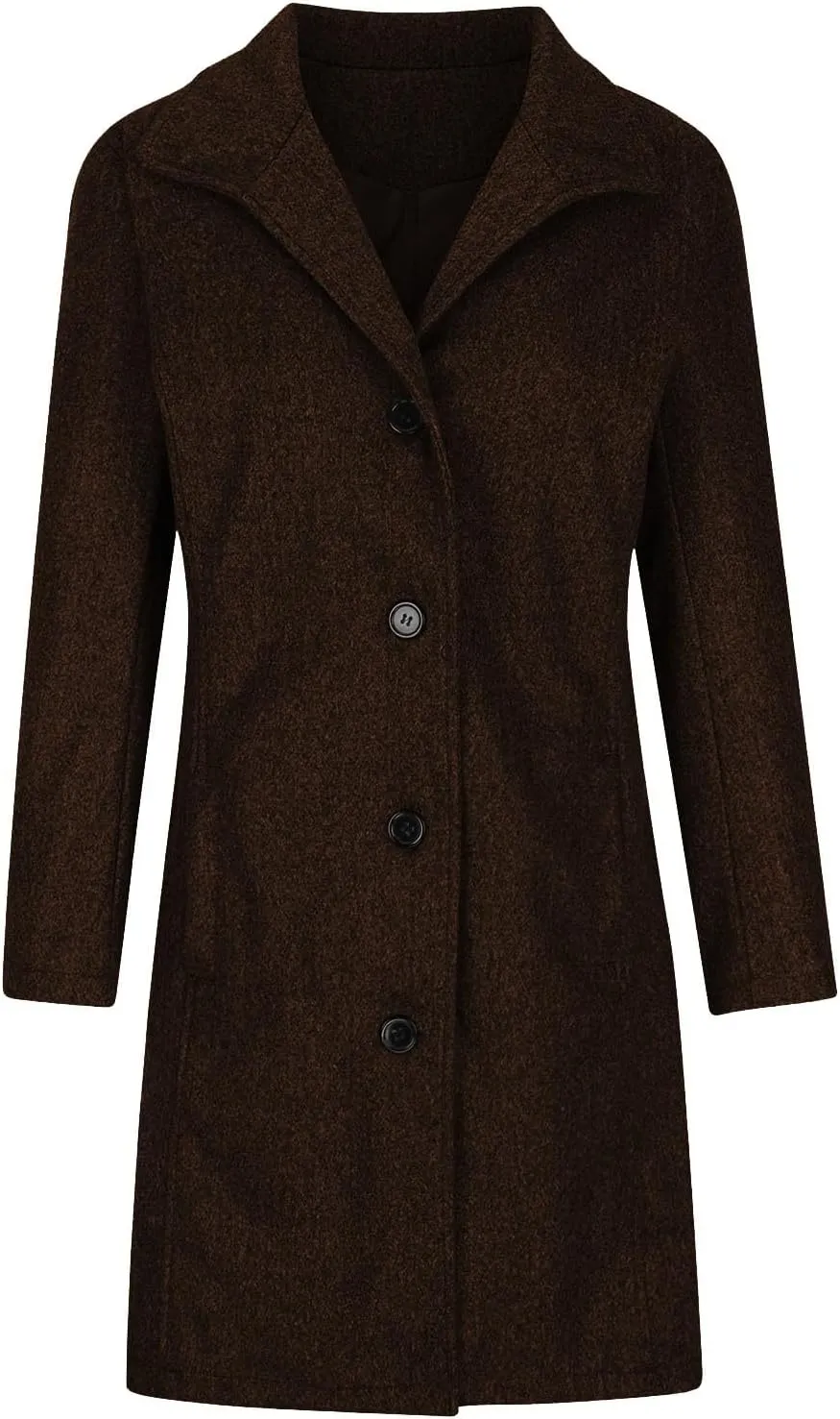Women's Wool Pea Coat Mid Length Button Down Cardigan Fashion Overcoat Winter Casual Warm Fleece Trench Coat