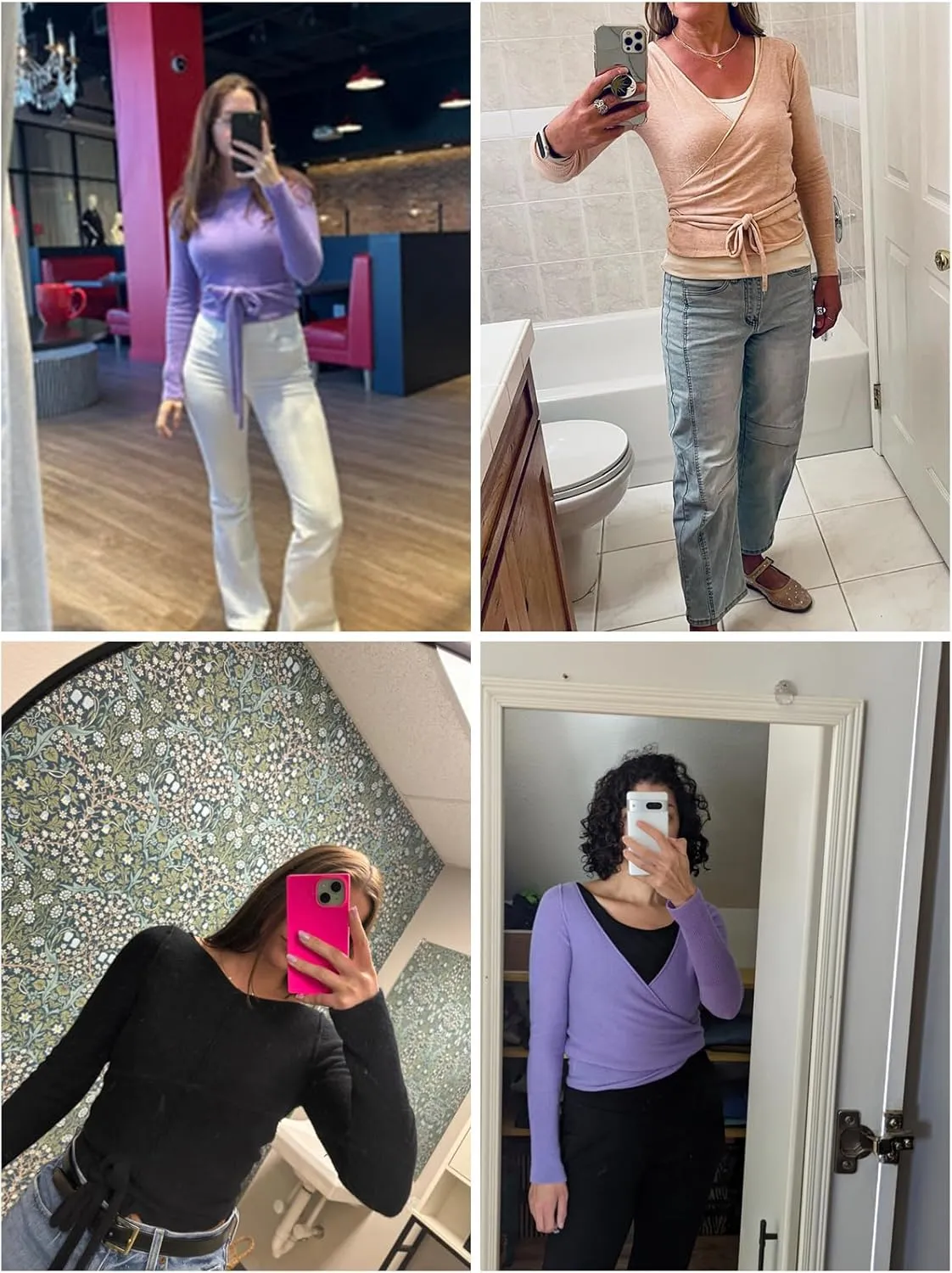 Womens Wool Tie Front Tops Crop Top Solid Long Sleeve Solid V-Neck Lightweight Crochet Cardigan Crop