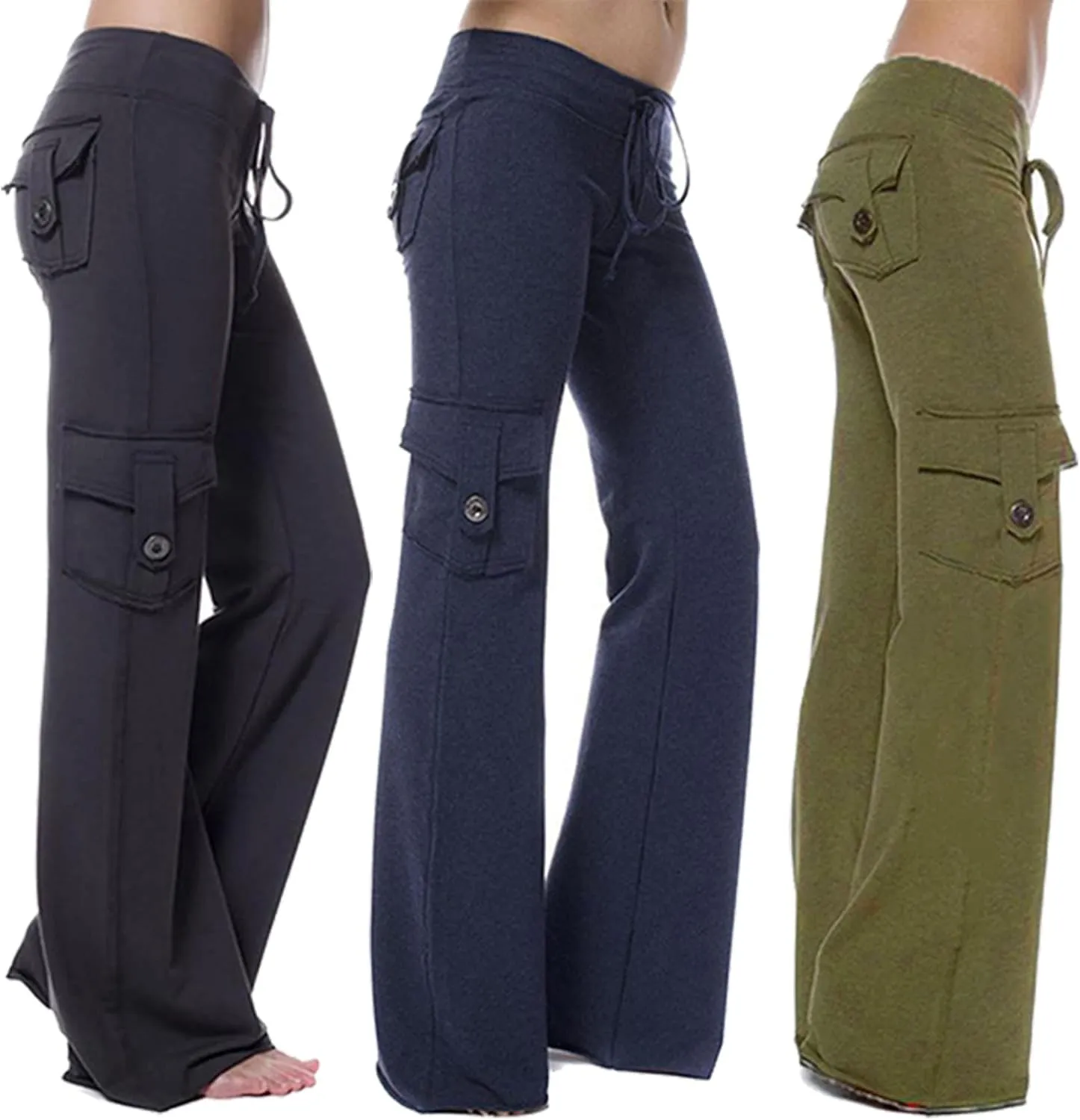 Women's Yoga Cargo Pants Drawstring High Waist Pants Baggy Wide Leg Pants Lightweight Hiking Pants Casual Lounge Pants