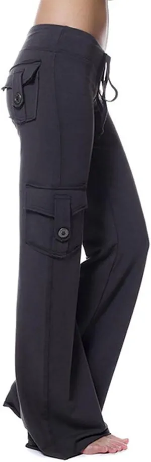 Women's Yoga Cargo Pants Drawstring High Waist Pants Baggy Wide Leg Pants Lightweight Hiking Pants Casual Lounge Pants