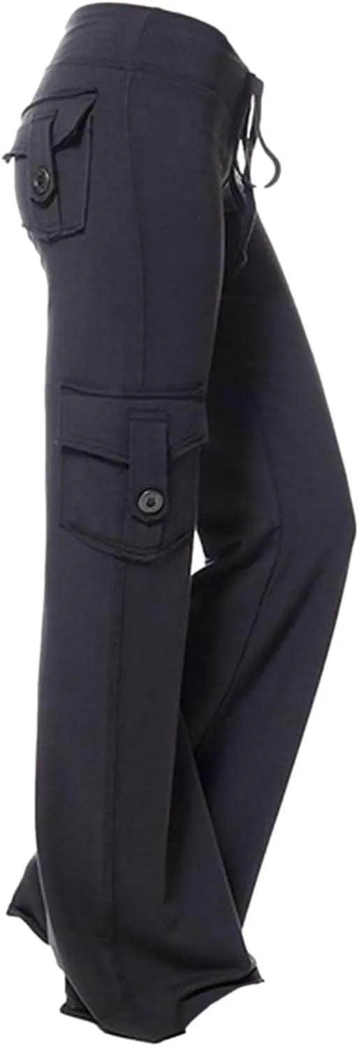 Women's Yoga Cargo Pants Drawstring High Waist Pants Baggy Wide Leg Pants Lightweight Hiking Pants Casual Lounge Pants