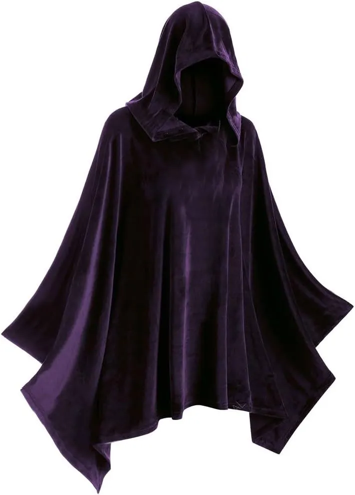 XIAXOGOOL Velvet Hooded Cape Unisex Halloween Long Cape Cloak For Devil Witch Wizard Cosplay Halloween Christmas Cosplay
