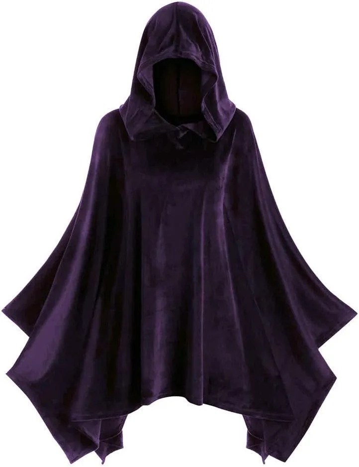 XIAXOGOOL Velvet Hooded Cape Unisex Halloween Long Cape Cloak For Devil Witch Wizard Cosplay Halloween Christmas Cosplay