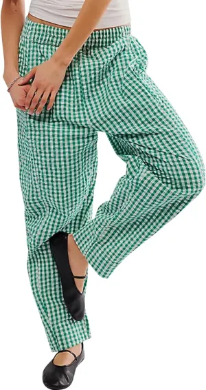 YKR Plaid Pants for Women Gingham Lounge Wide Leg Low Waist Pajama Pants Elastic Waist Trousers with Pocket