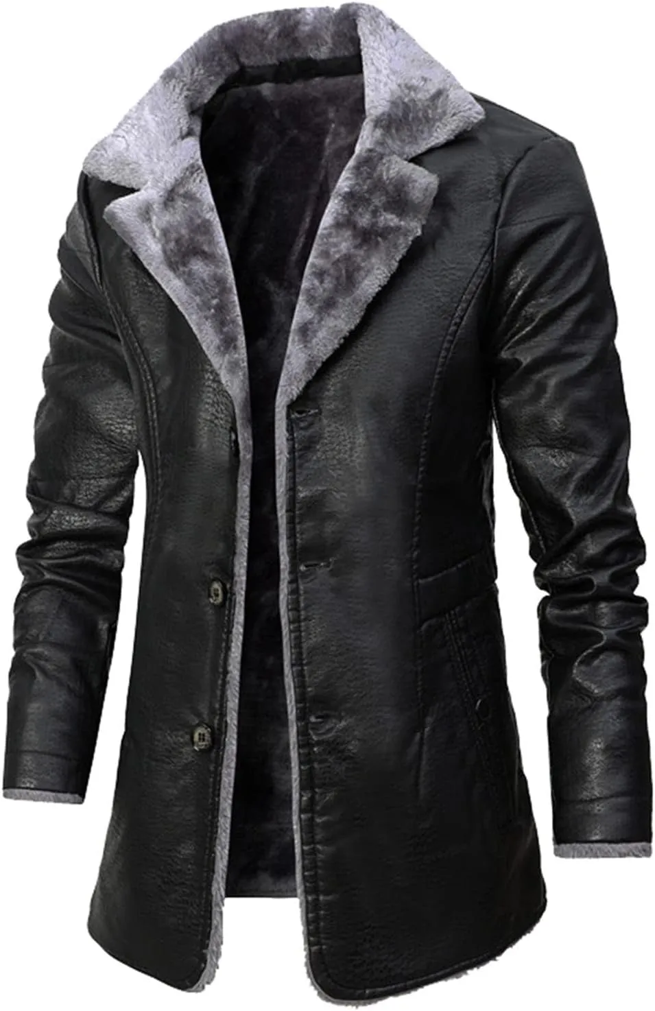 Ymosrh Men's Leather Coats Faux Sherpa Lined Bomber Jacket Winter Warm Turn-Down Collar Coats Jacket, M-5XL