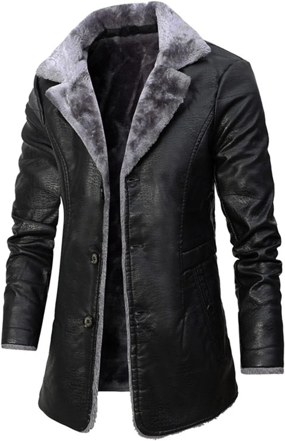 Ymosrh Men's Leather Coats Faux Sherpa Lined Bomber Jacket Winter Warm Turn-Down Collar Coats Jacket, M-5XL