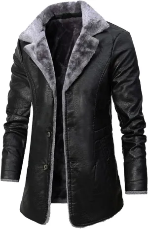 Ymosrh Men's Leather Coats Faux Sherpa Lined Bomber Jacket Winter Warm Turn-Down Collar Coats Jacket, M-5XL