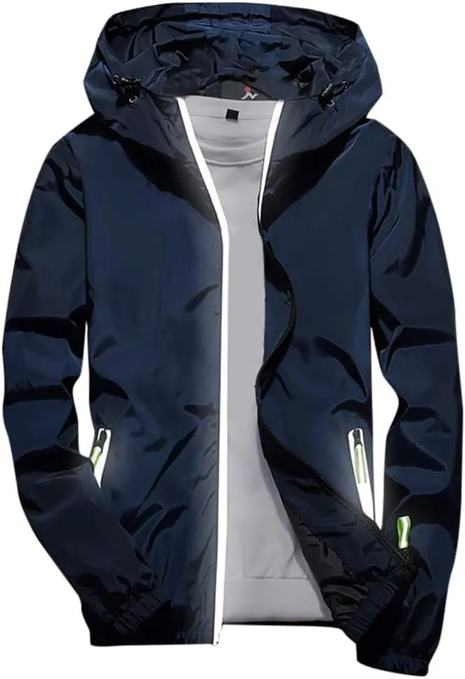 Ymosrh Men's Light Rain Jacket Lightweight Nylon Windbreaker Wind & Water Resistant Jacket, M-7XL
