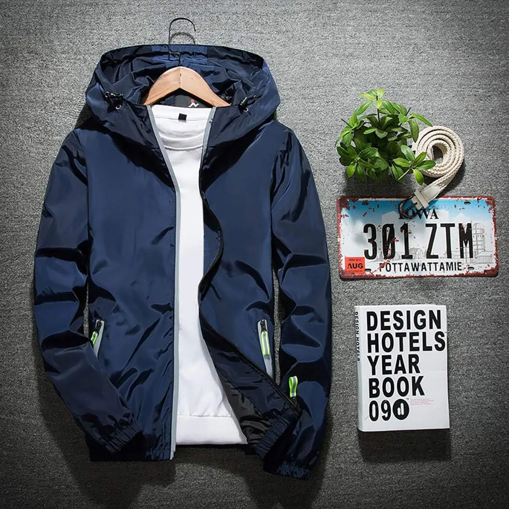 Ymosrh Men's Light Rain Jacket Lightweight Nylon Windbreaker Wind & Water Resistant Jacket, M-7XL